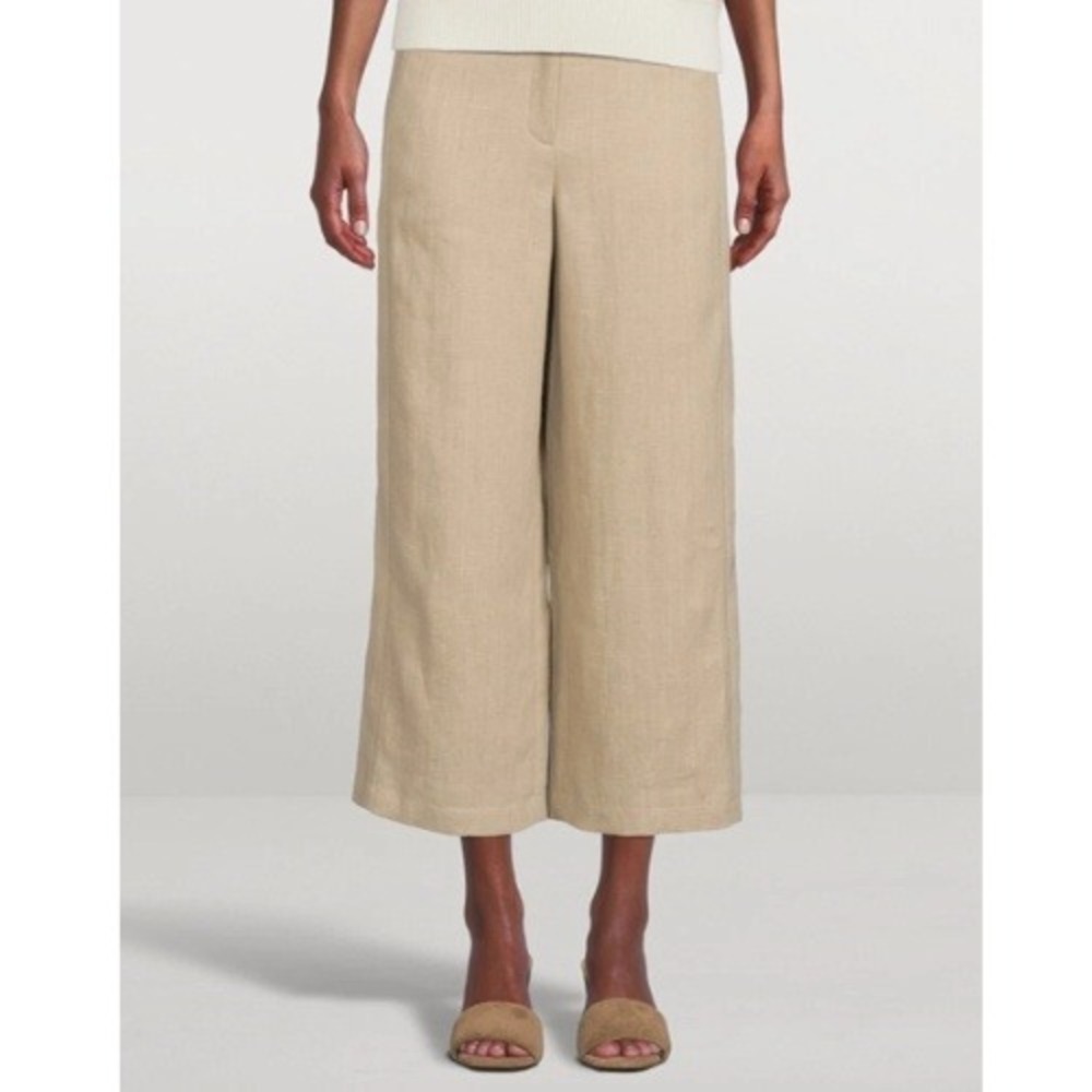 Akris Punto Crop Wide Washed Leg Raw Linen Filip Pants Lagenlook Plus Sz US 18